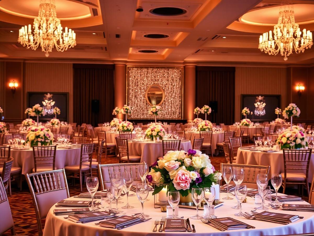 Ballroom set for a benefit gala